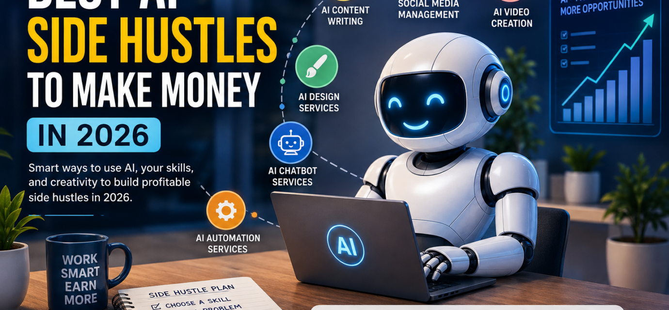 Discover the best AI side hustles to make money in 2026. Explore easy AI-powered ideas, tools, and online income opportunities for beginners.